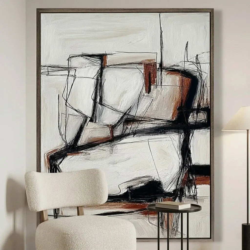 Abstract art painting in a modern living room setting