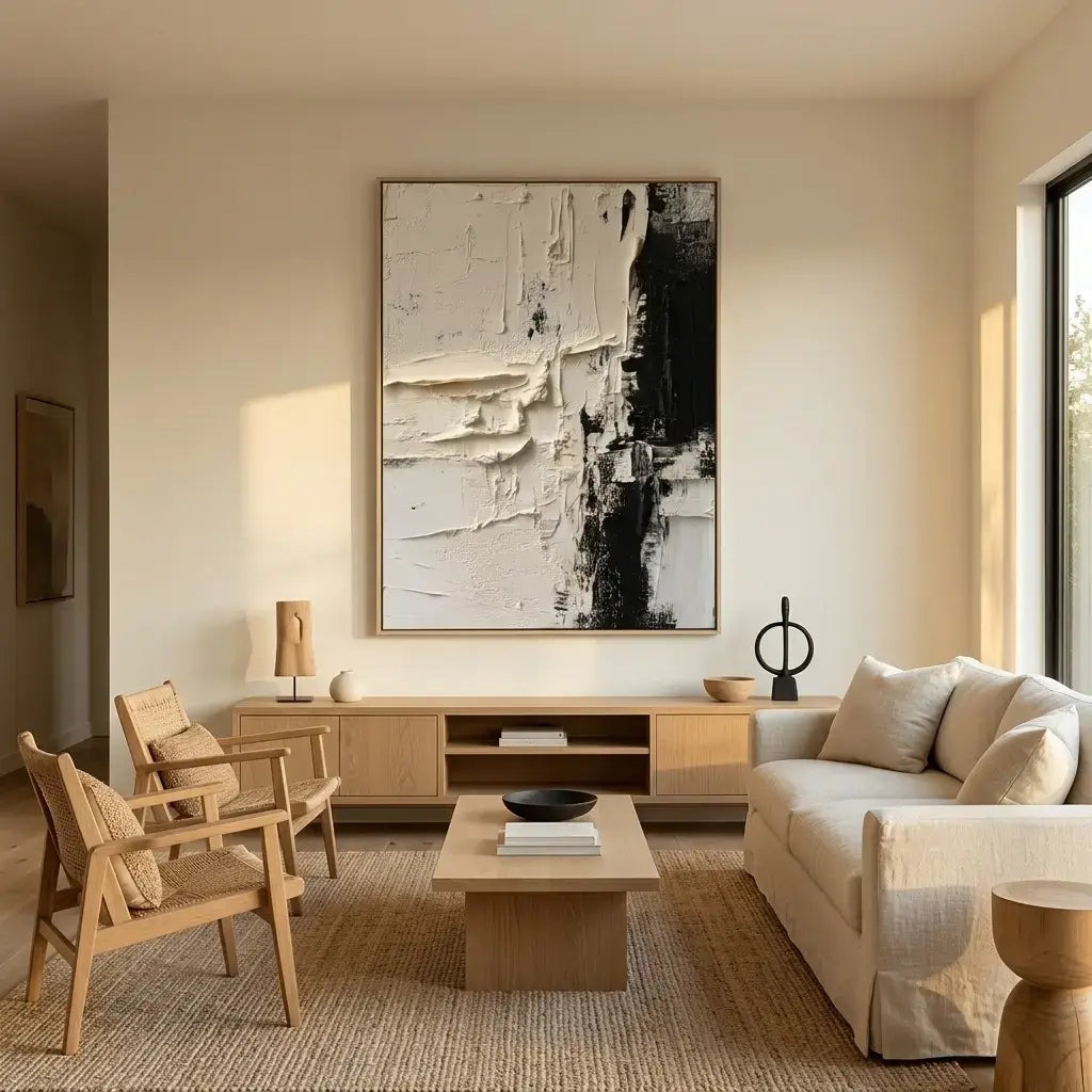 Ivory Ebony Divide Abstract Wall Art