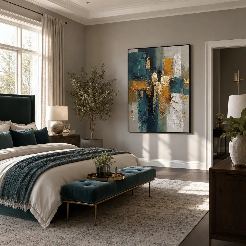 Gilded Teal Layers Abstract Wall Art