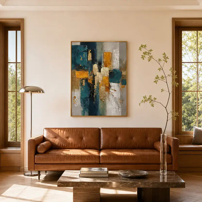 Gilded Teal Layers Abstract Wall Art