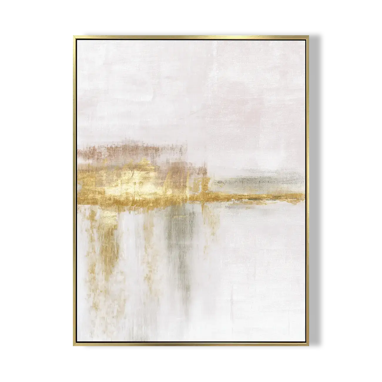 Abstract art print with gold and beige brushstrokes on a white background