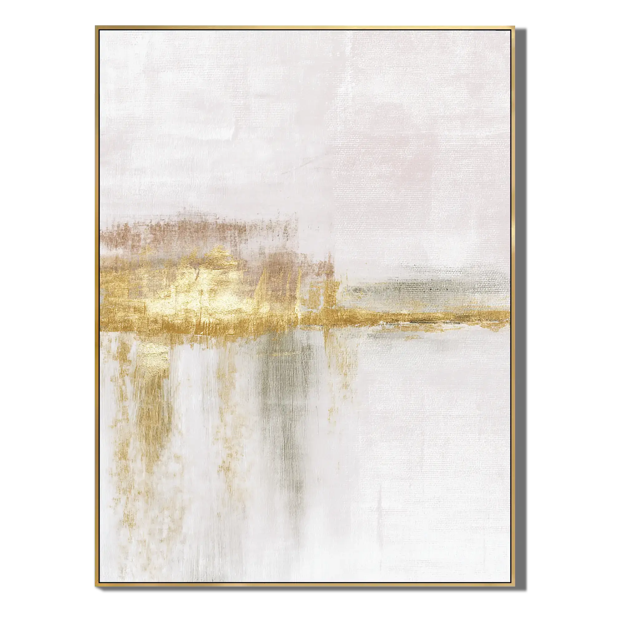 Abstract art print with gold and beige brushstrokes on a white background