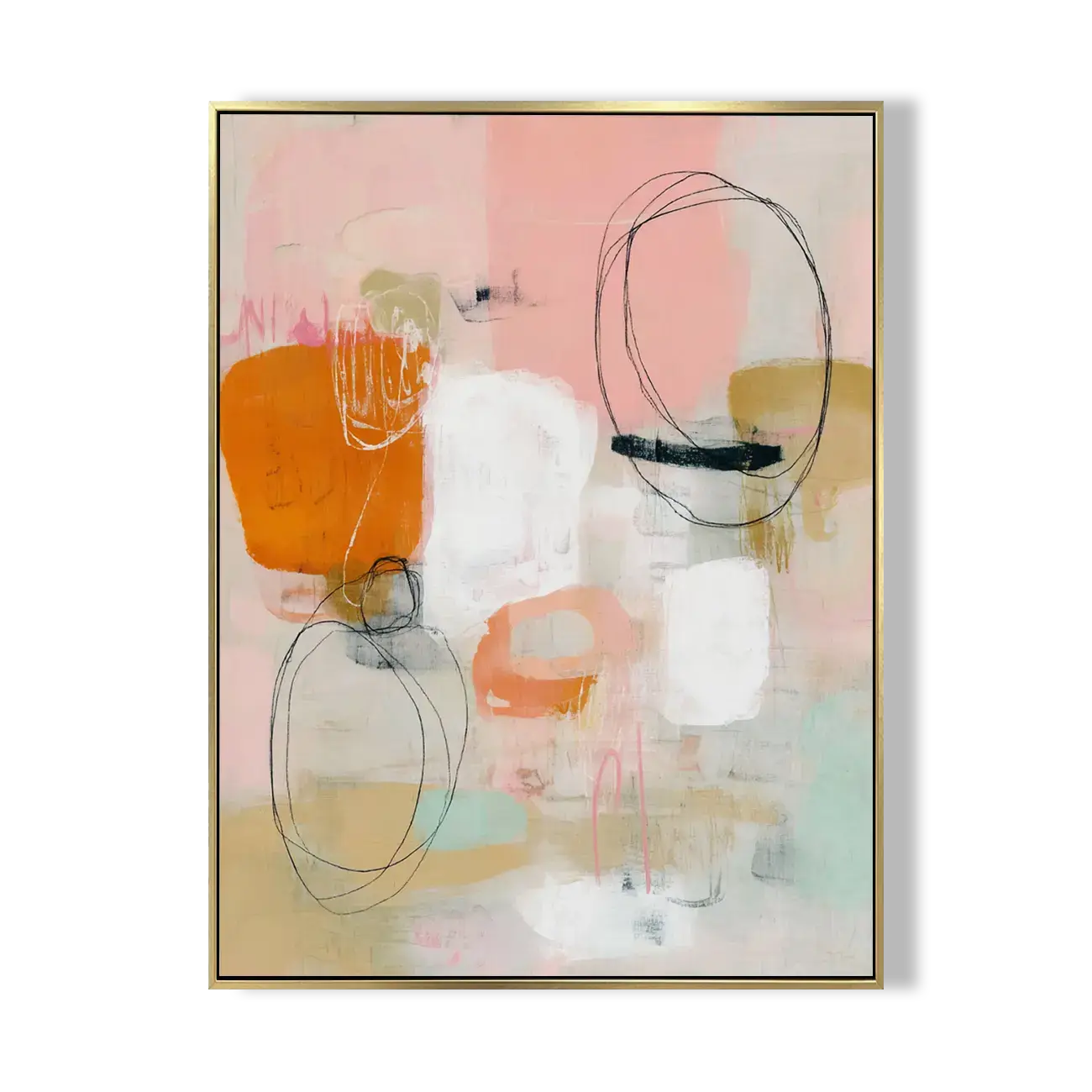 Abstract art piece with colorful shapes on a white background
