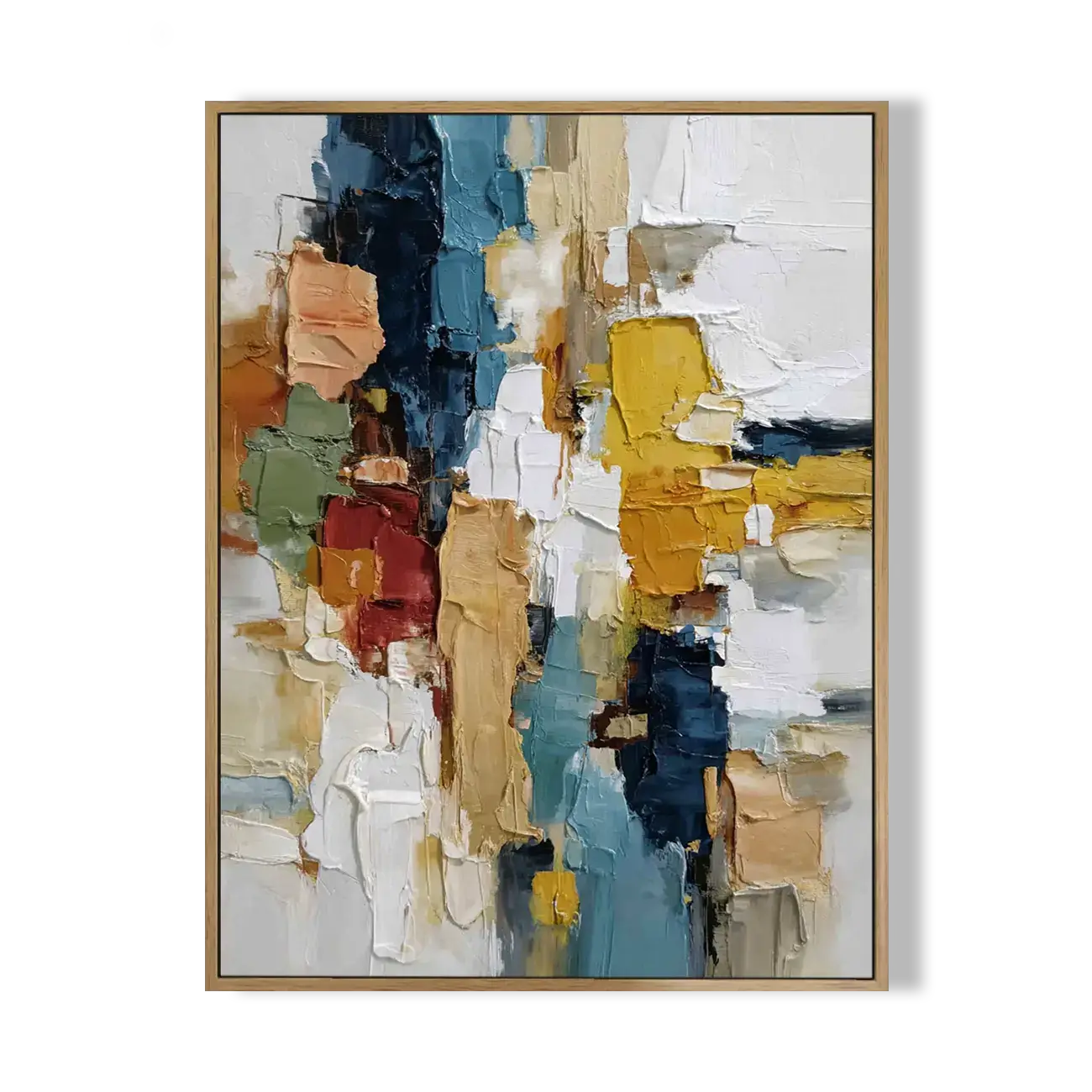 Abstract art painting with a wooden color frame on a white background