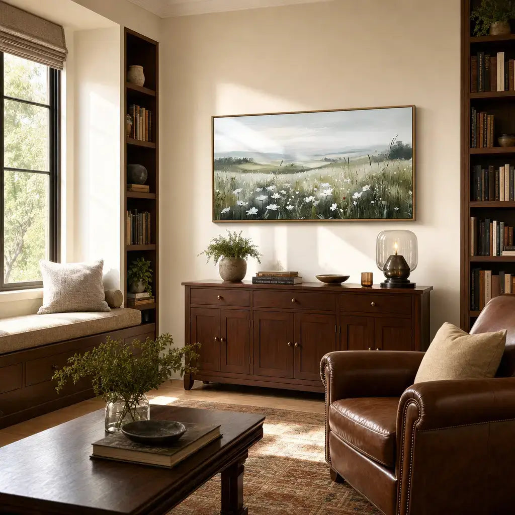 White Blossom Meadow Landscape Painting