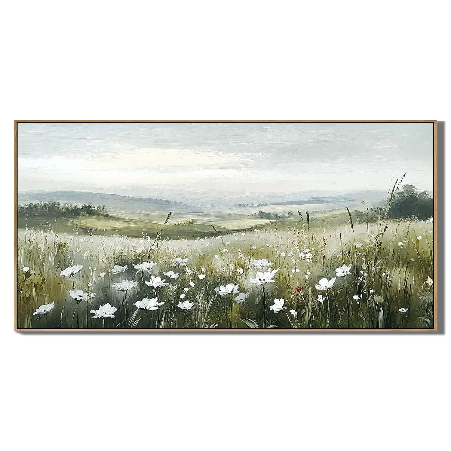 White Blossom Meadow Landscape Painting