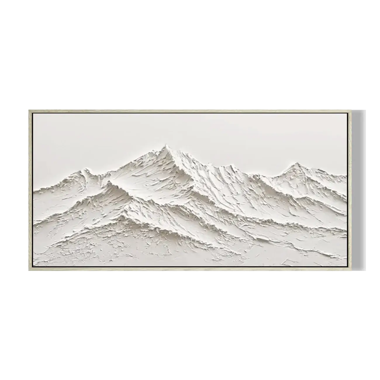 Framed artwork of mountain landscape on a white background