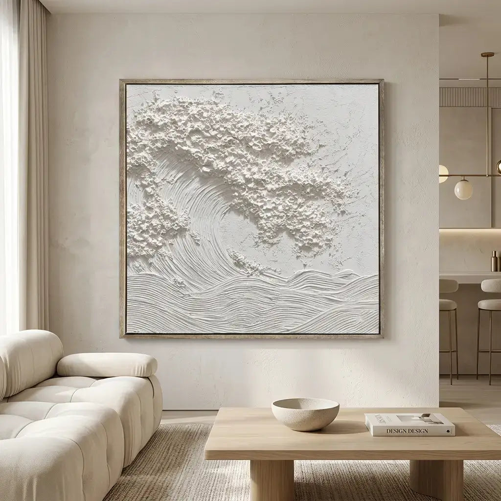 Abstract artwork on a wall in a modern living room