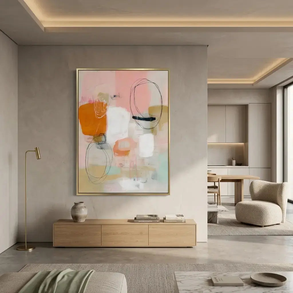 Modern living room with abstract art on the wall