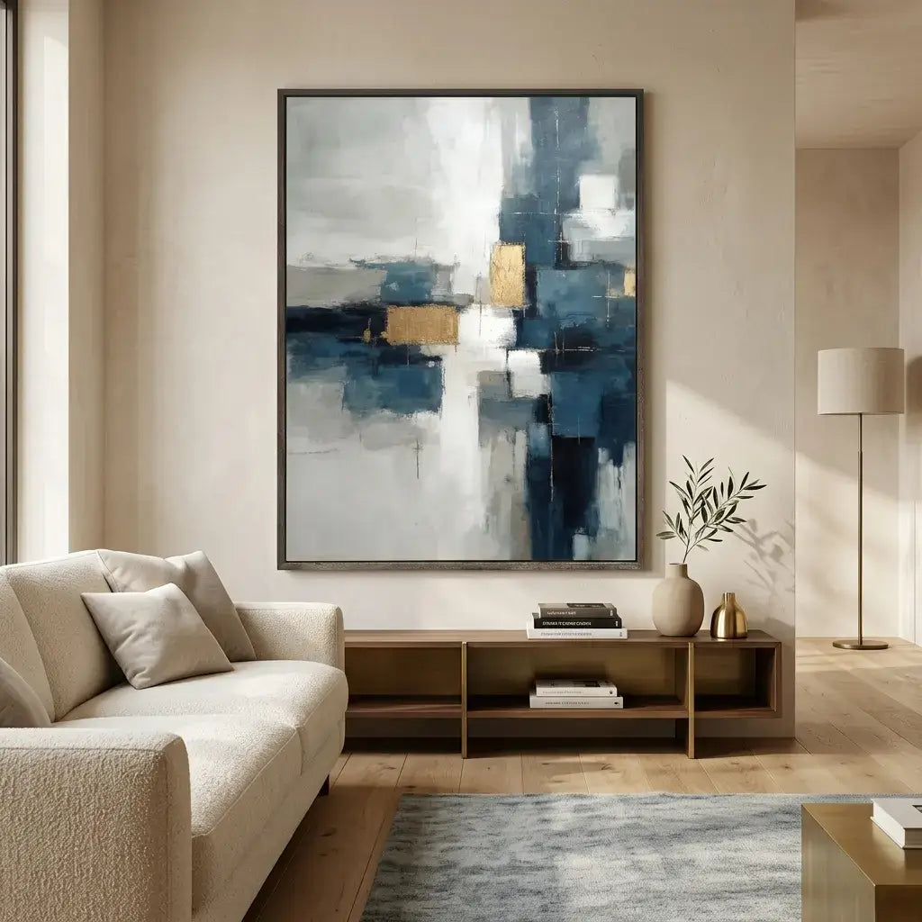 Indigo Gold Shards Abstract Wall Art