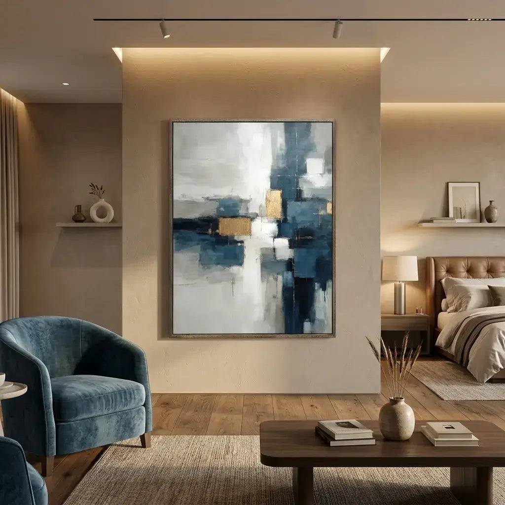 Indigo Gold Shards Abstract Wall Art