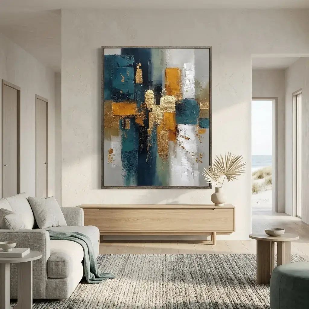 Gilded Teal Layers Abstract Wall Art