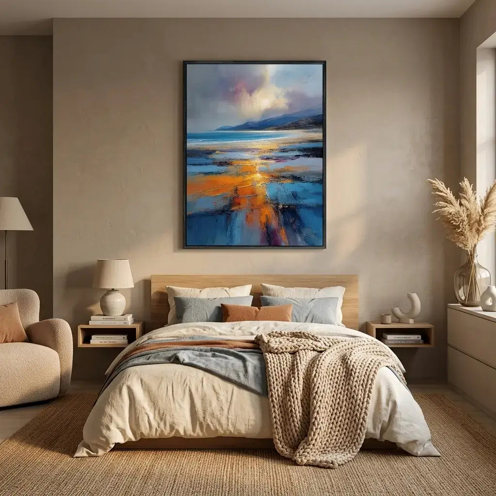 Modern bedroom with abstract painting on the wall