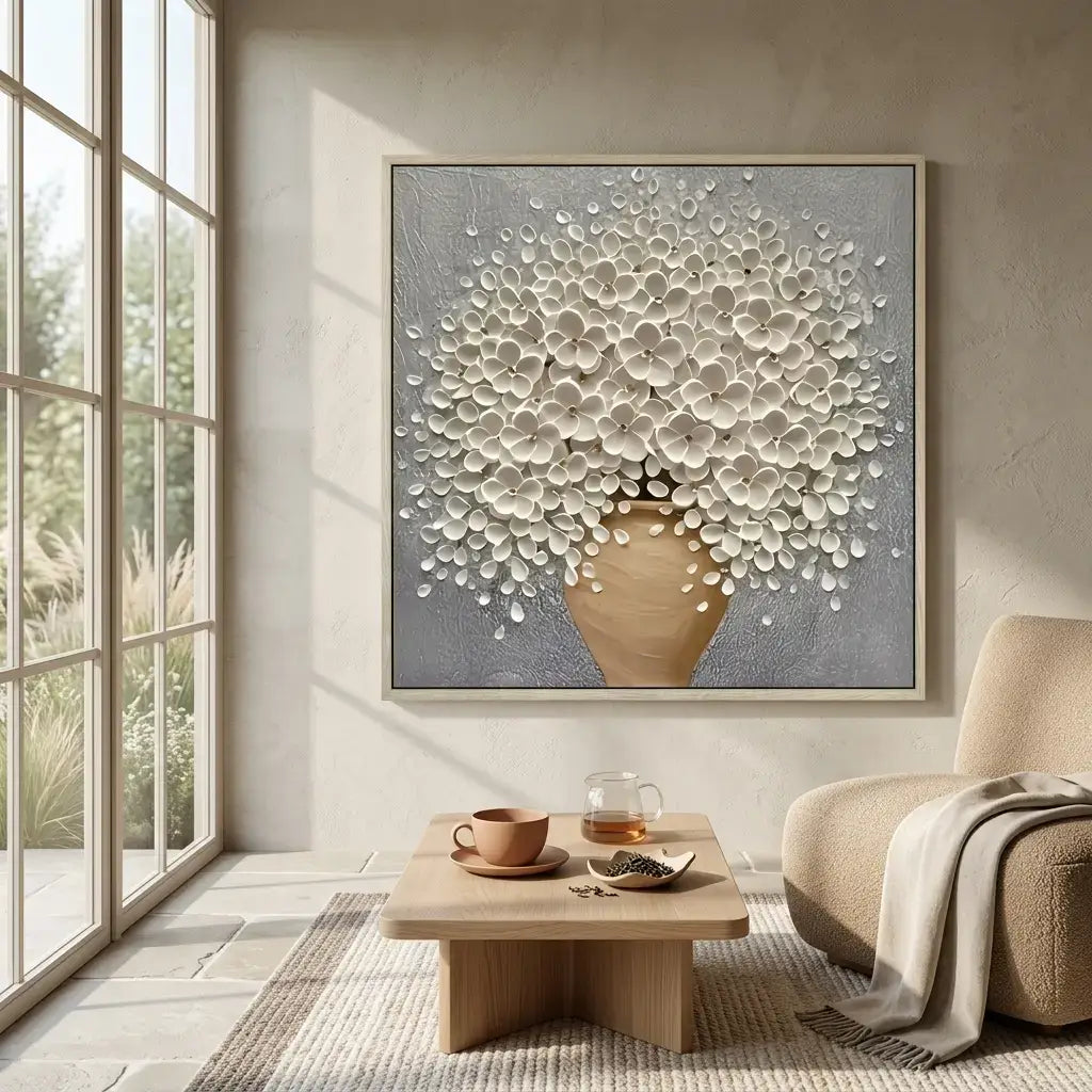 3D White Floral Impasto Art