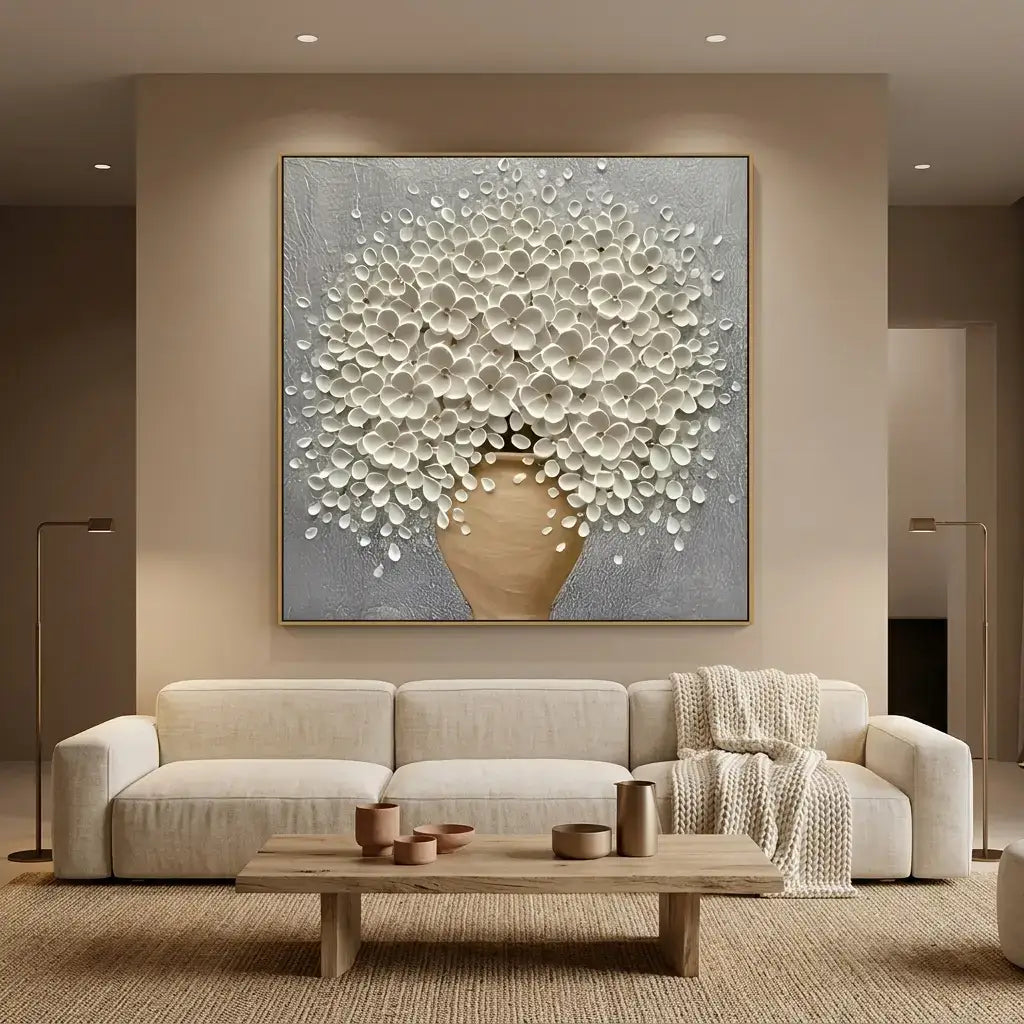 3D White Floral Impasto Art