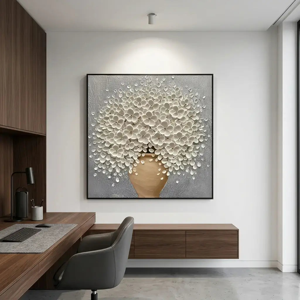 3D White Floral Impasto Art