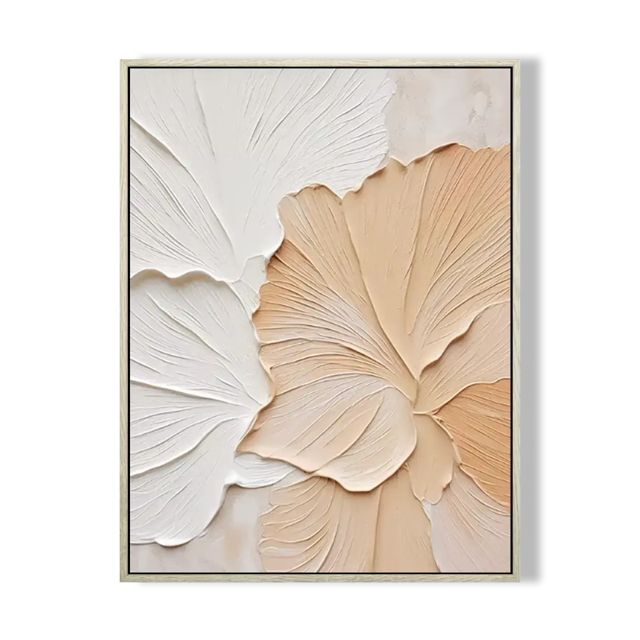 Decorative wall art with beige and white floral patterns on a white background