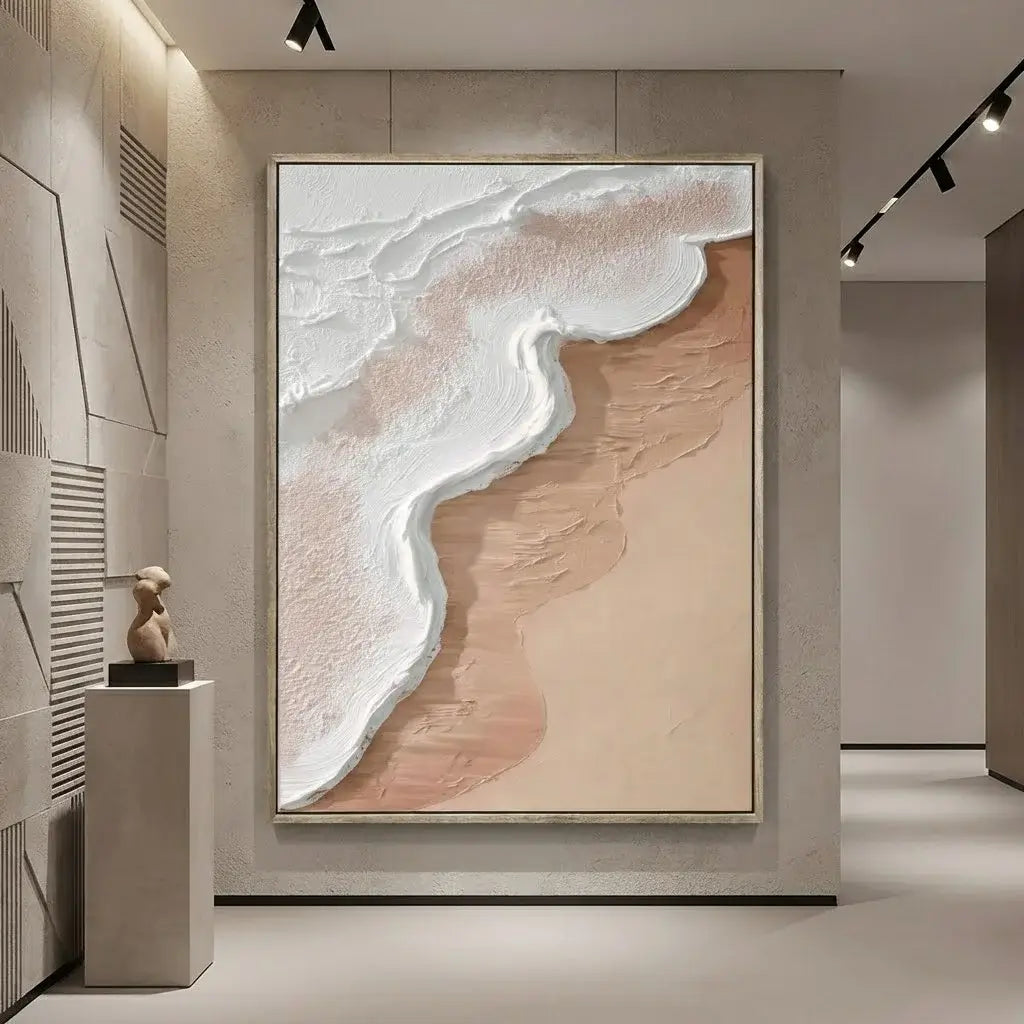 Abstract art piece on a wall in an interior setting