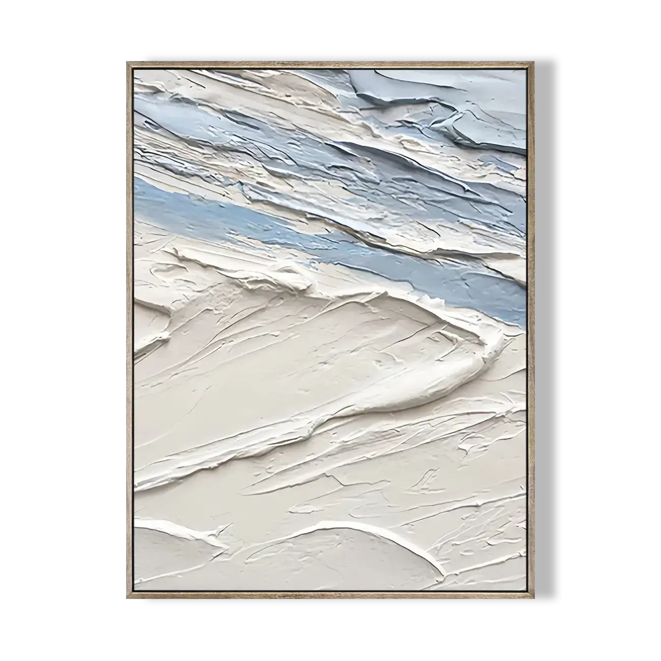 Abstract art print with wavy patterns in neutral colors on a white background
