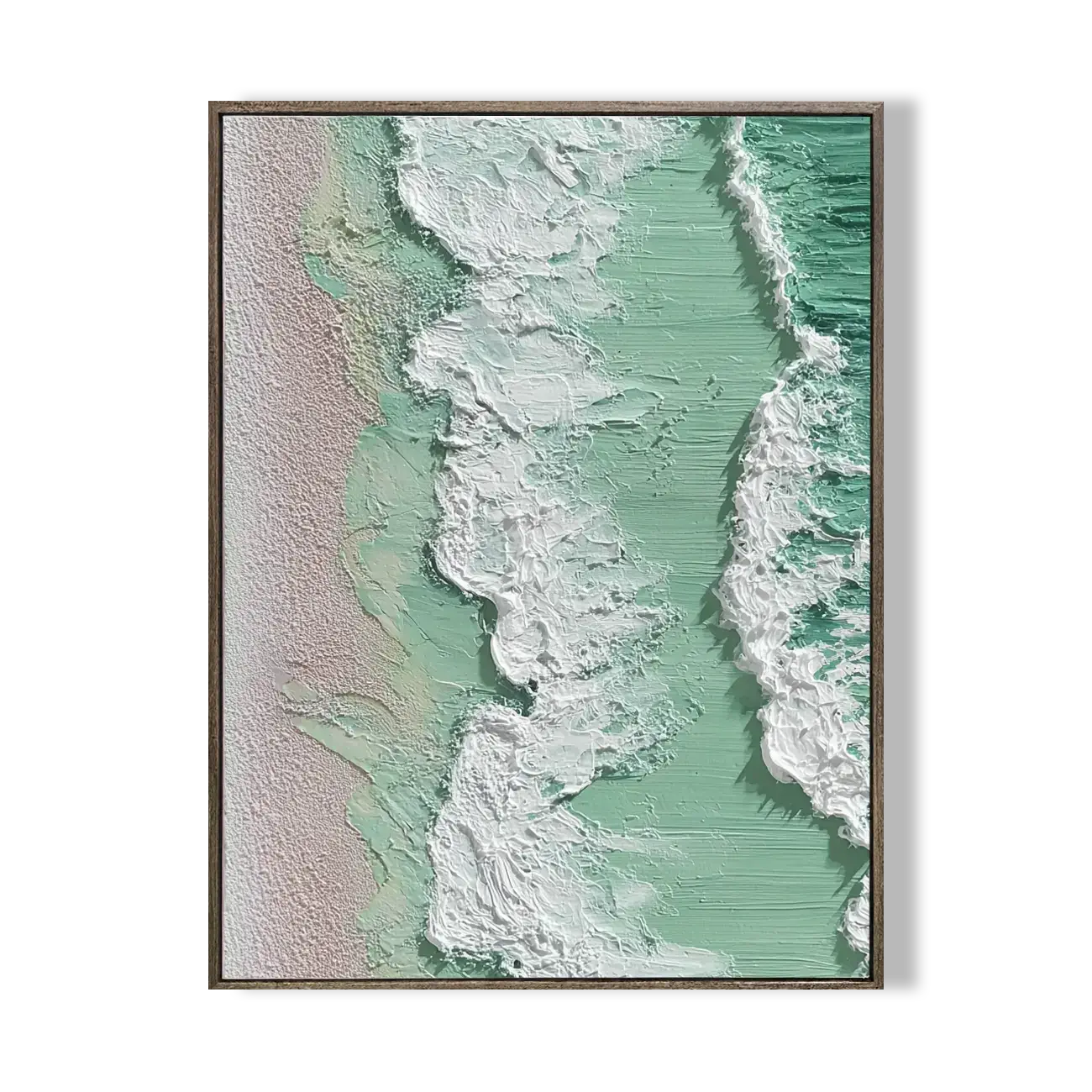 Framed artwork of a topographic map with green and white colors on a white background
