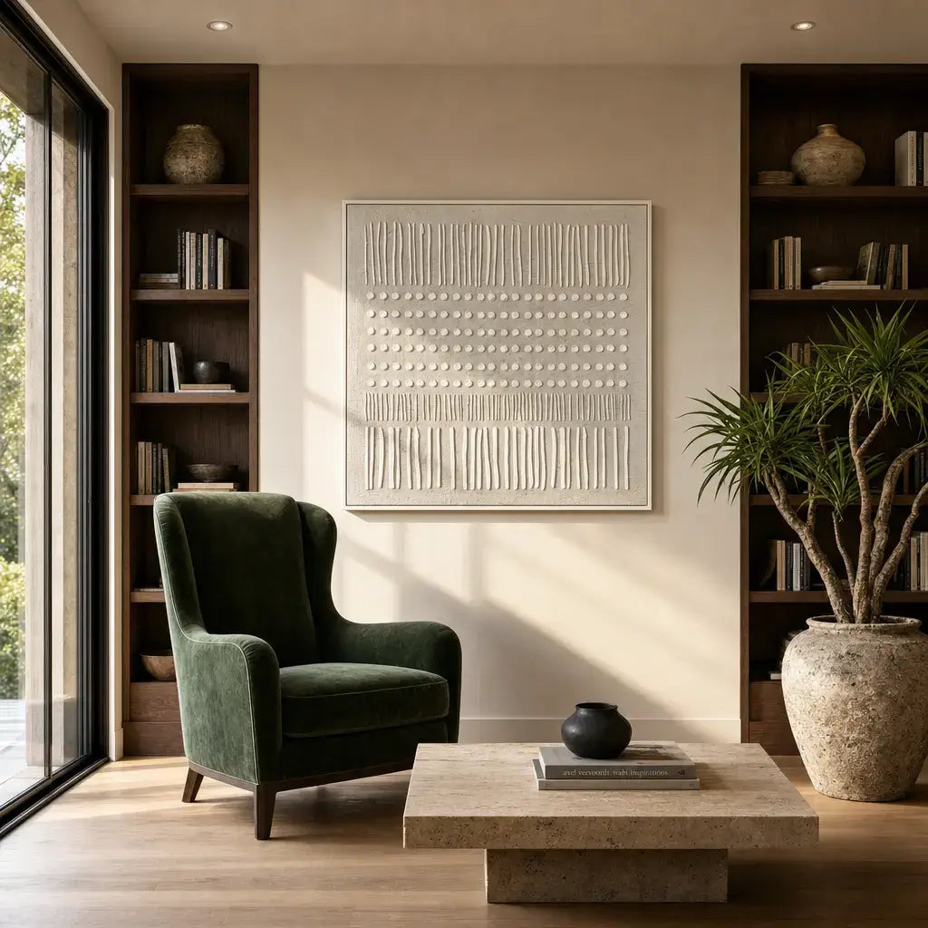Alabaster Grid Relief Wabi Sabi Wall Art