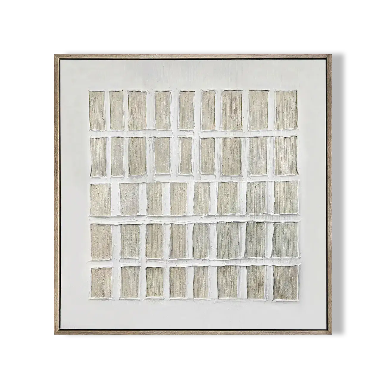 Framed abstract art piece with grid pattern on a white background