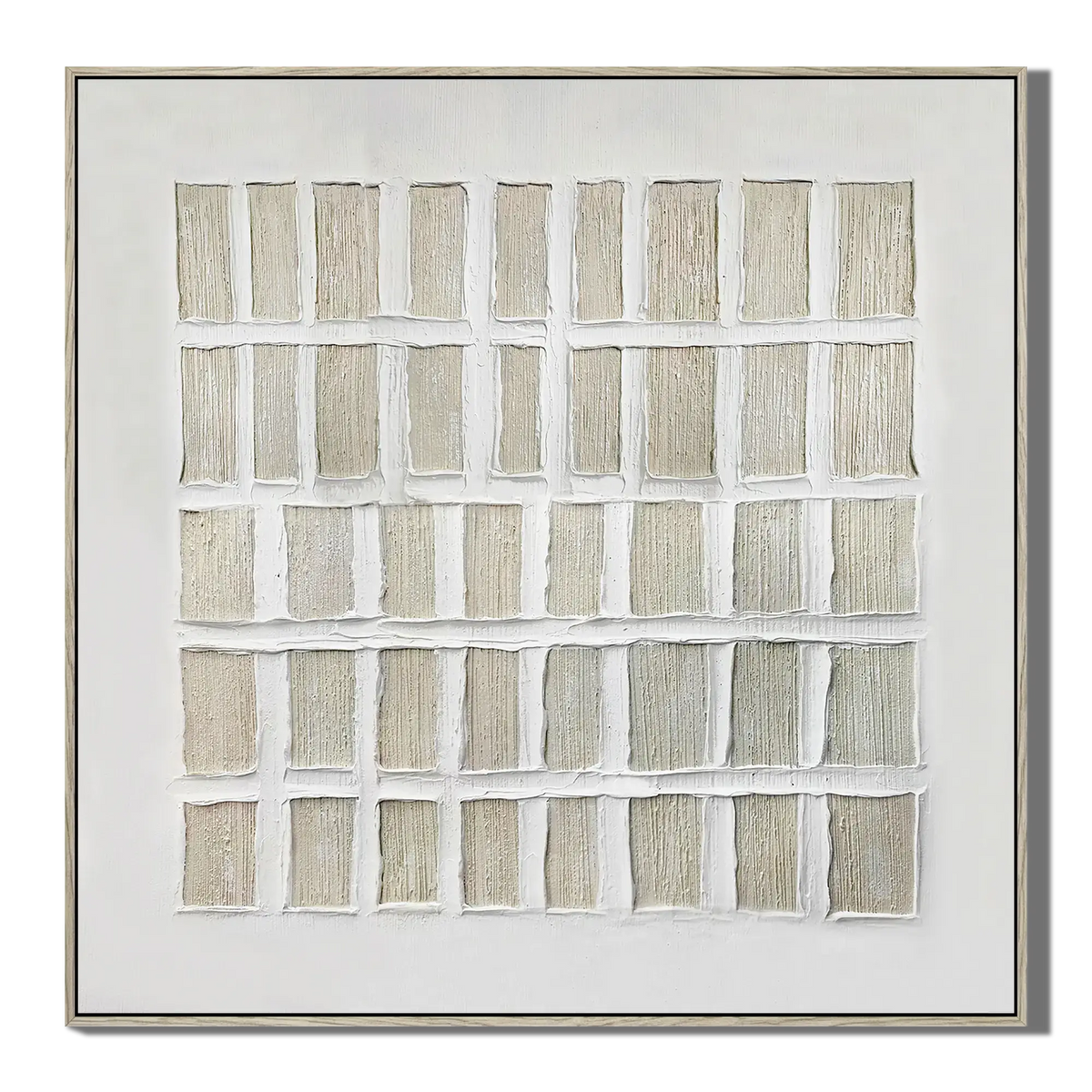Framed abstract art piece with grid pattern on a white background