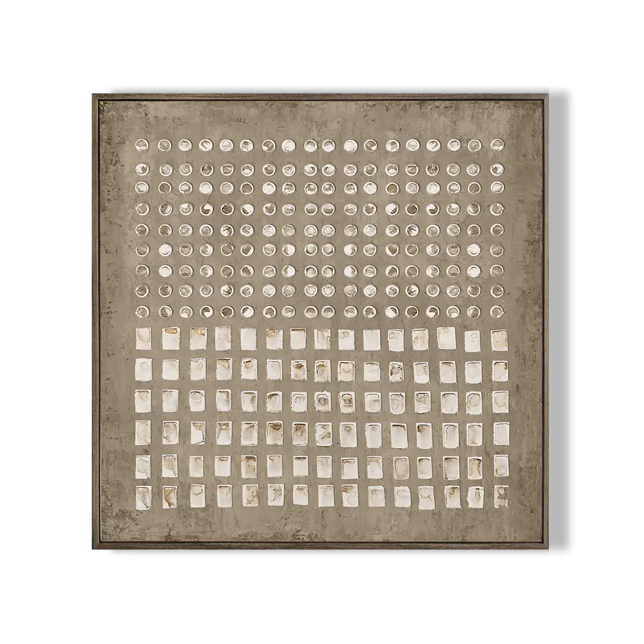 Abstract art piece on a wall in a modern interior setting