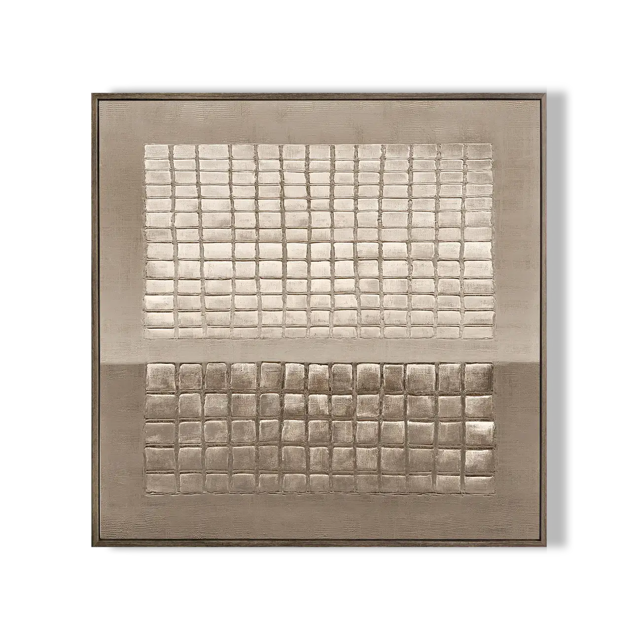 Modern office setup with a desk, chair, and abstract wall art.