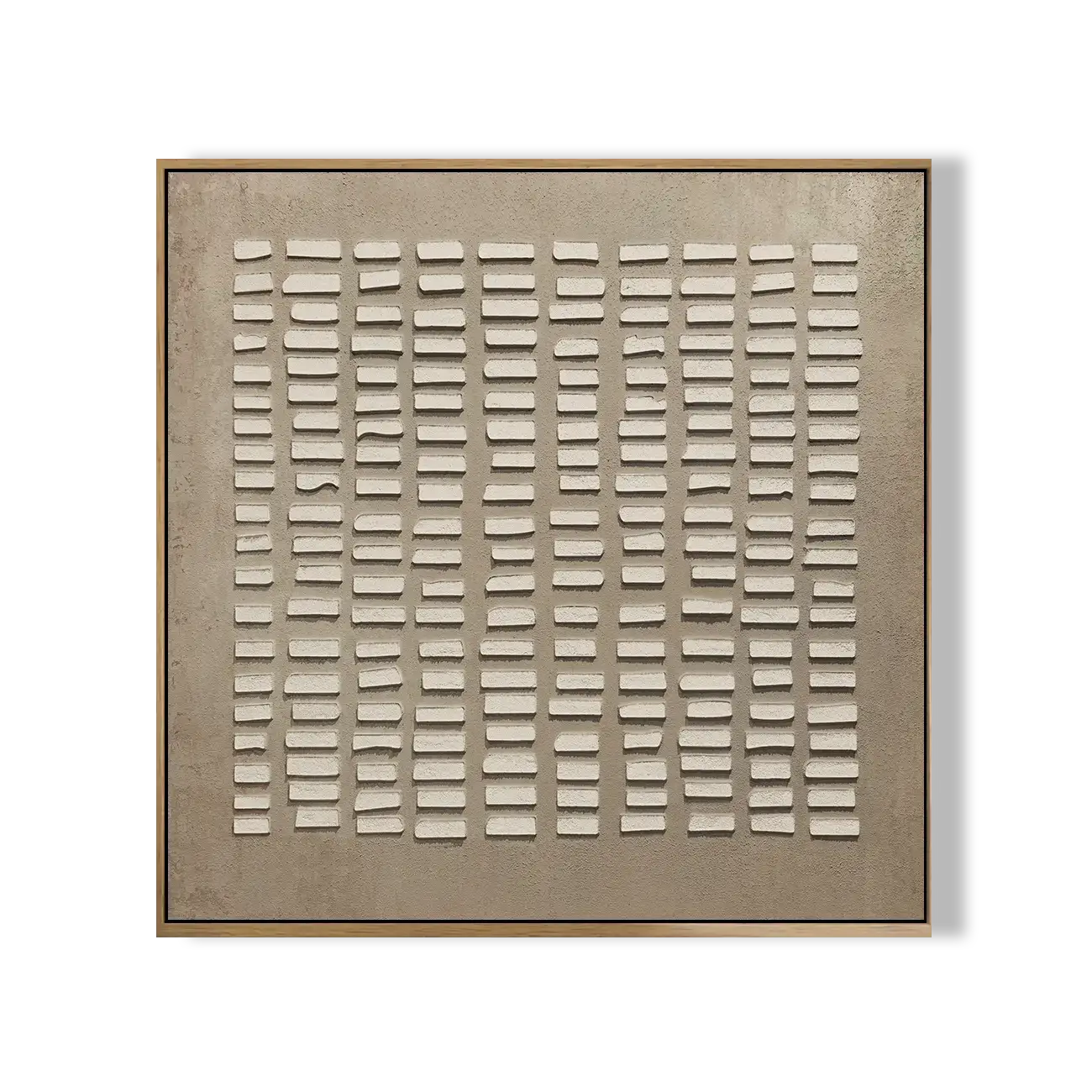 Framed artwork with a grid pattern on a beige background
