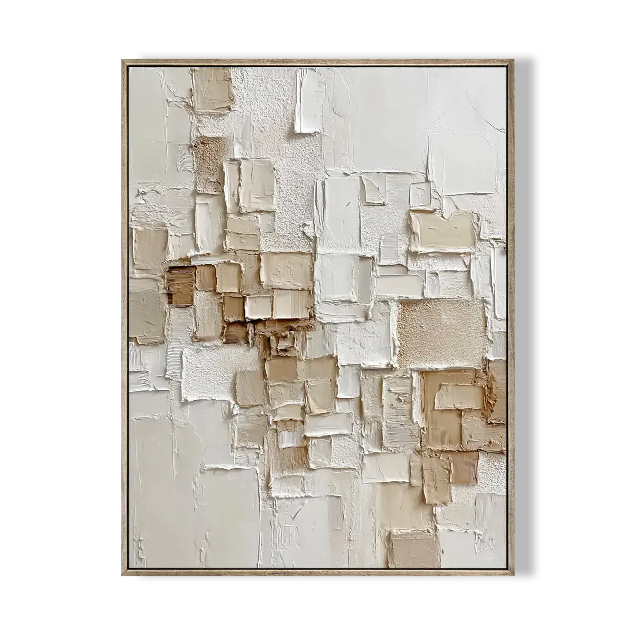 Abstract art piece with beige and brown tones on a white background