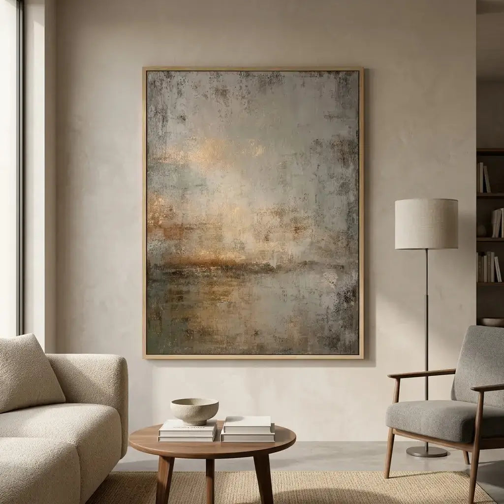 Handmade Gold Leaf Misty Abstract Painting Wall Art | HueMaster