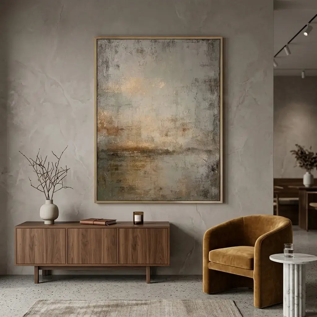 Handmade Gold Leaf Misty Abstract Painting Wall Art | HueMaster