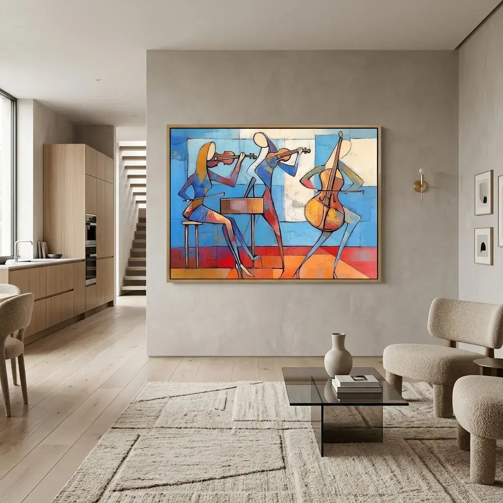 Modern living room with abstract art on the wall