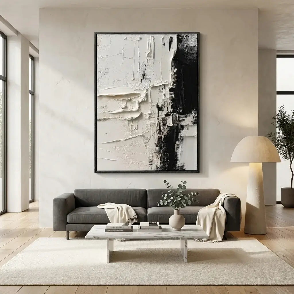 Modern living room with abstract art on the wall