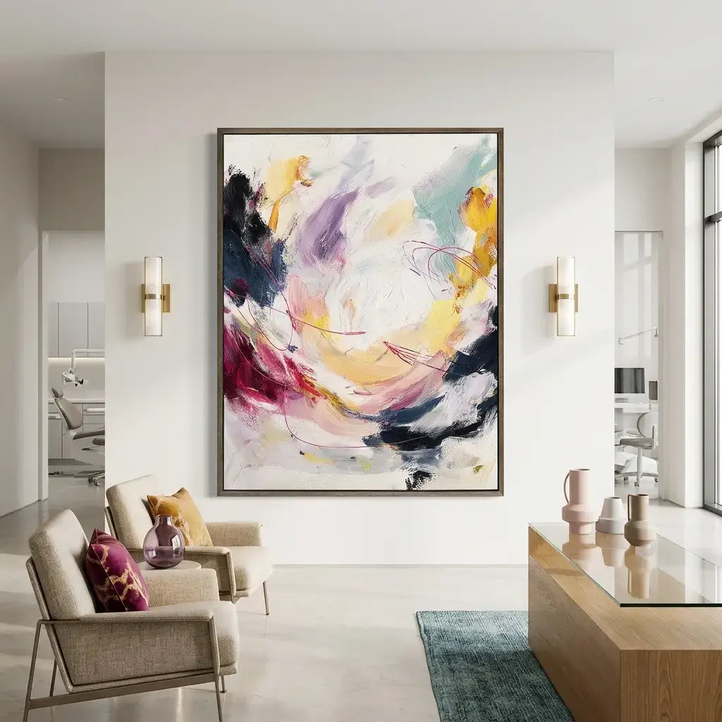 Modern living room with abstract art on the wall