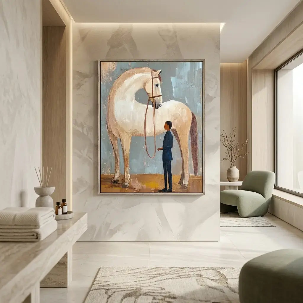 Stylized Equestrian with Pale Horse