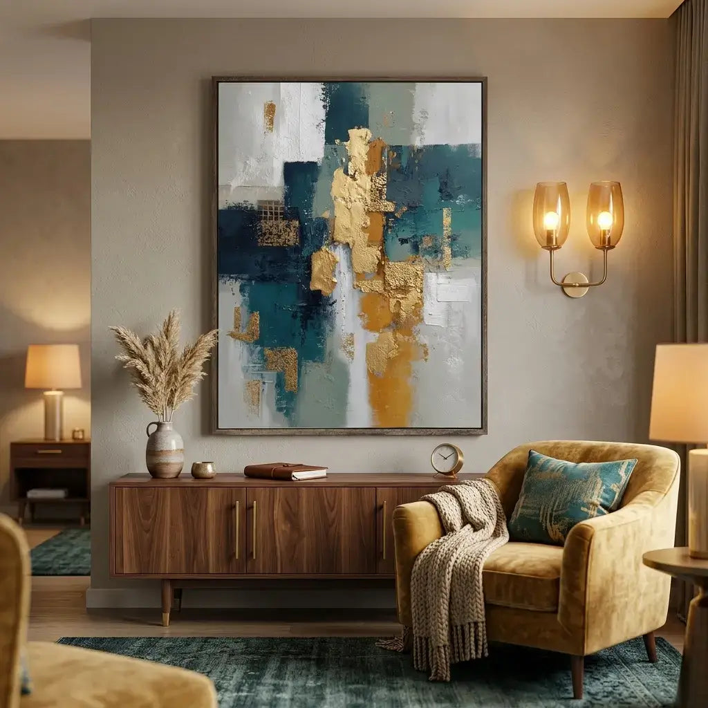 Teal and Bronze Textured Mural #CXV078