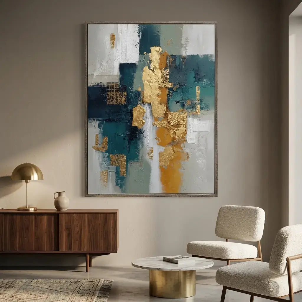 Teal and Bronze Textured Mural #CXV078