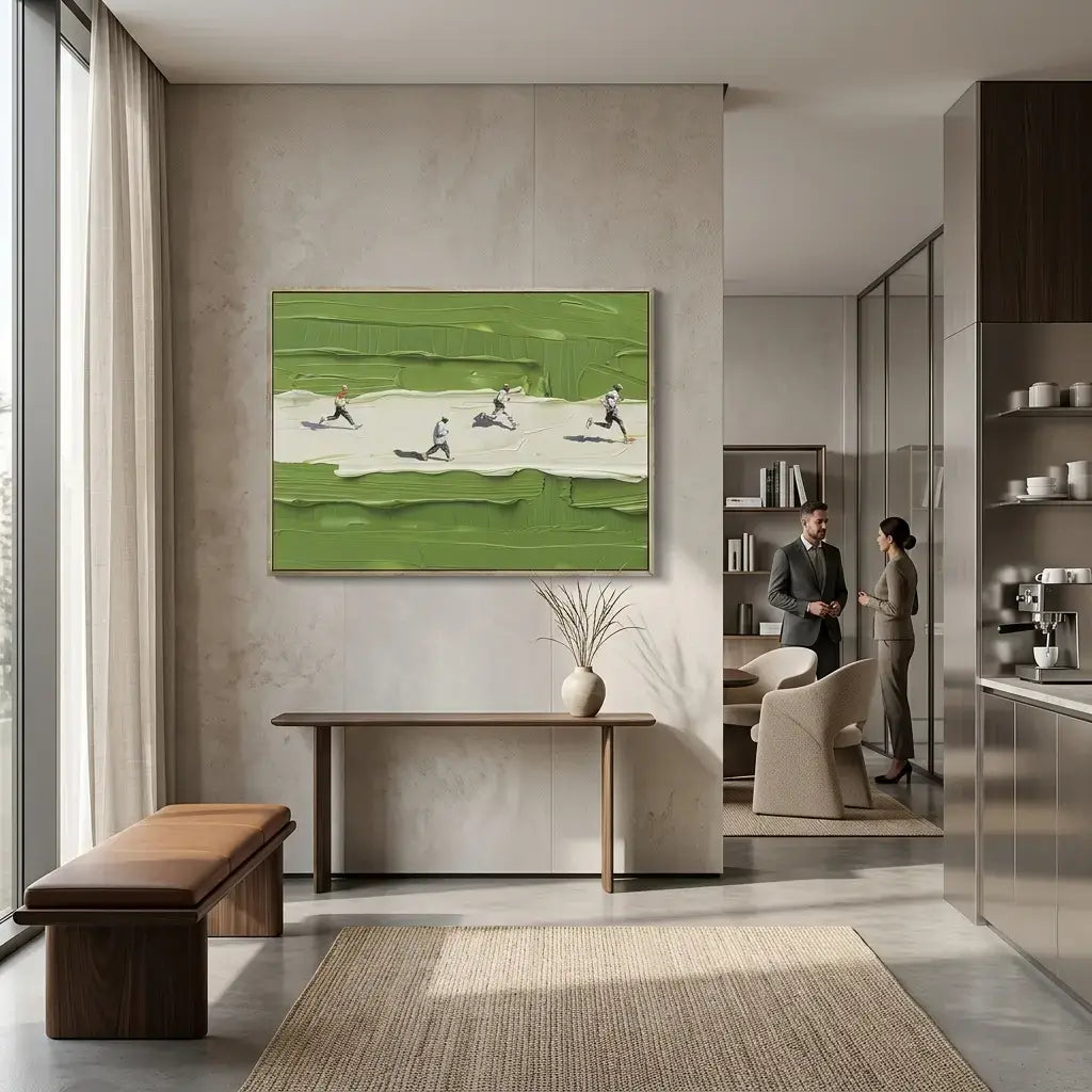 Modern interior with a painting of a golf scene on the wall