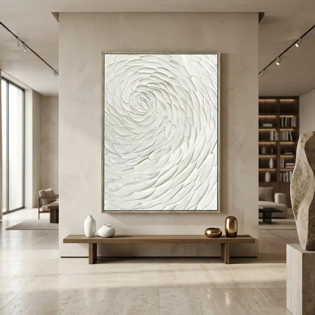 Modern interior with abstract wall art and decor elements