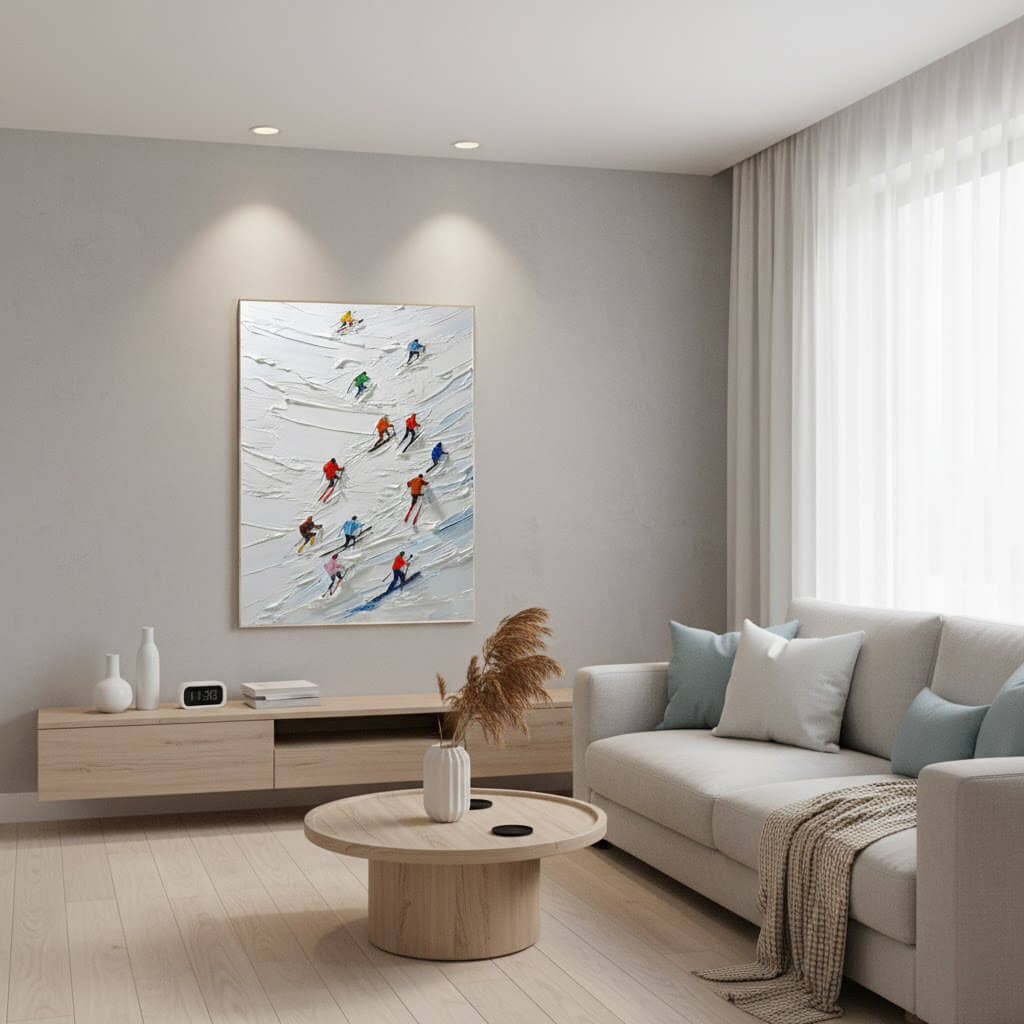 Skiing Sports Art Textured Painting Canvas #YDV001