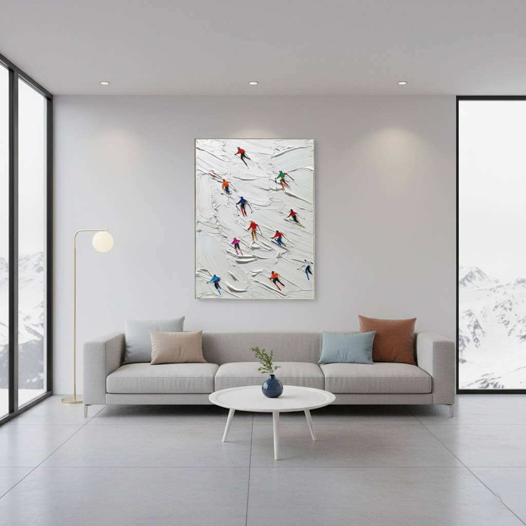 Skiing Sports Art Textured Painting Canvas #YDV002