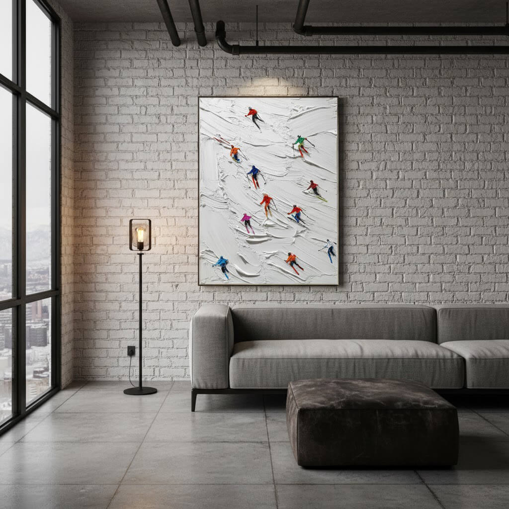 Skiing Sports Art Textured Painting Canvas #YDV002