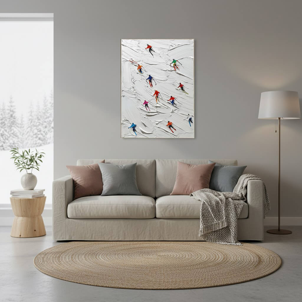 Skiing Sports Art Textured Painting Canvas #YDV002