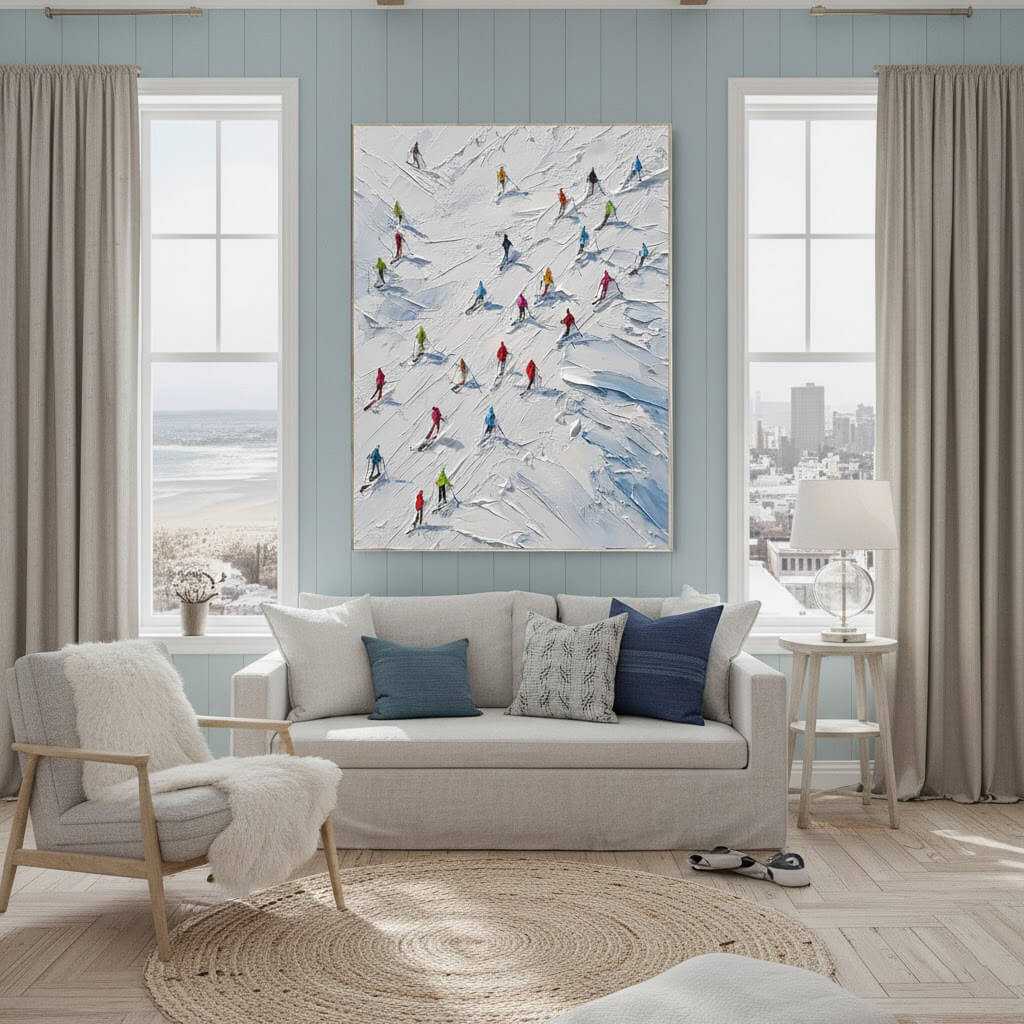 Skiing Sports Art Textured Painting Canvas #YDV003