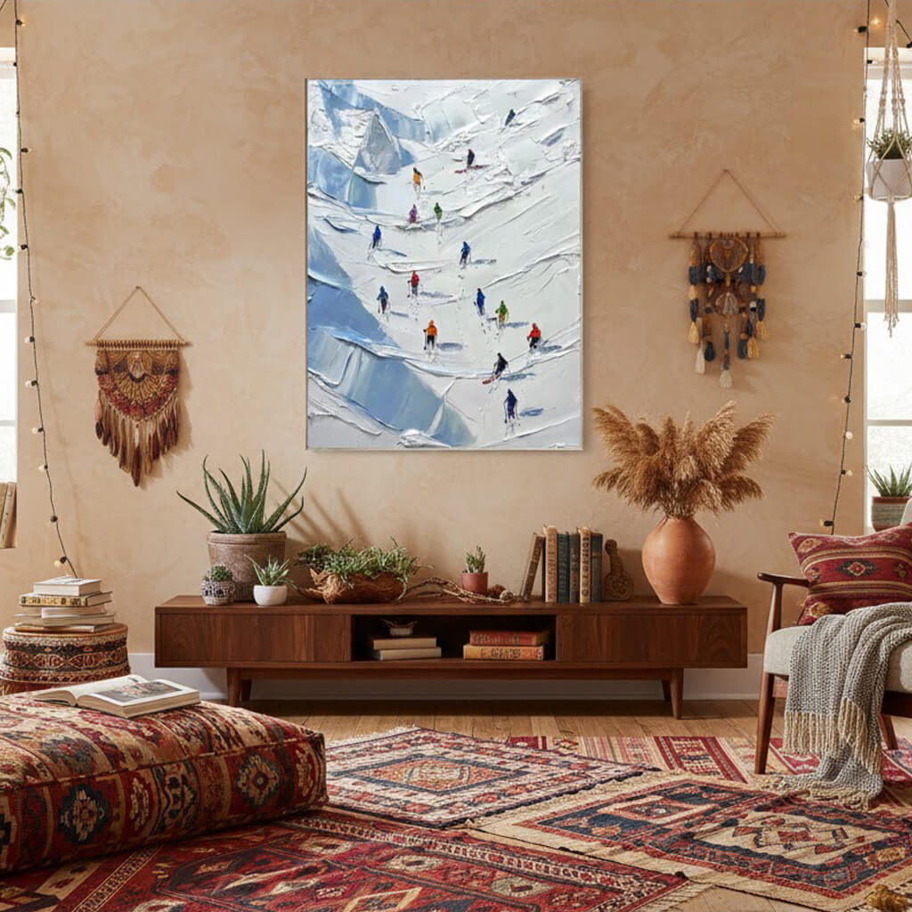 Skiing Sports Art Textured Painting Canvas #YDV005