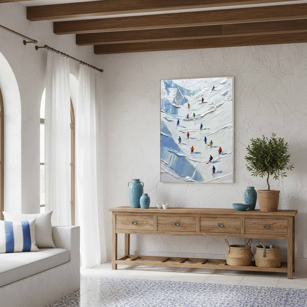 Skiing Sports Art Textured Painting Canvas #YDV005