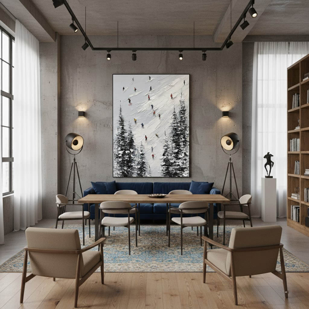 Skiing Sports Art Textured Painting Canvas #YDV006