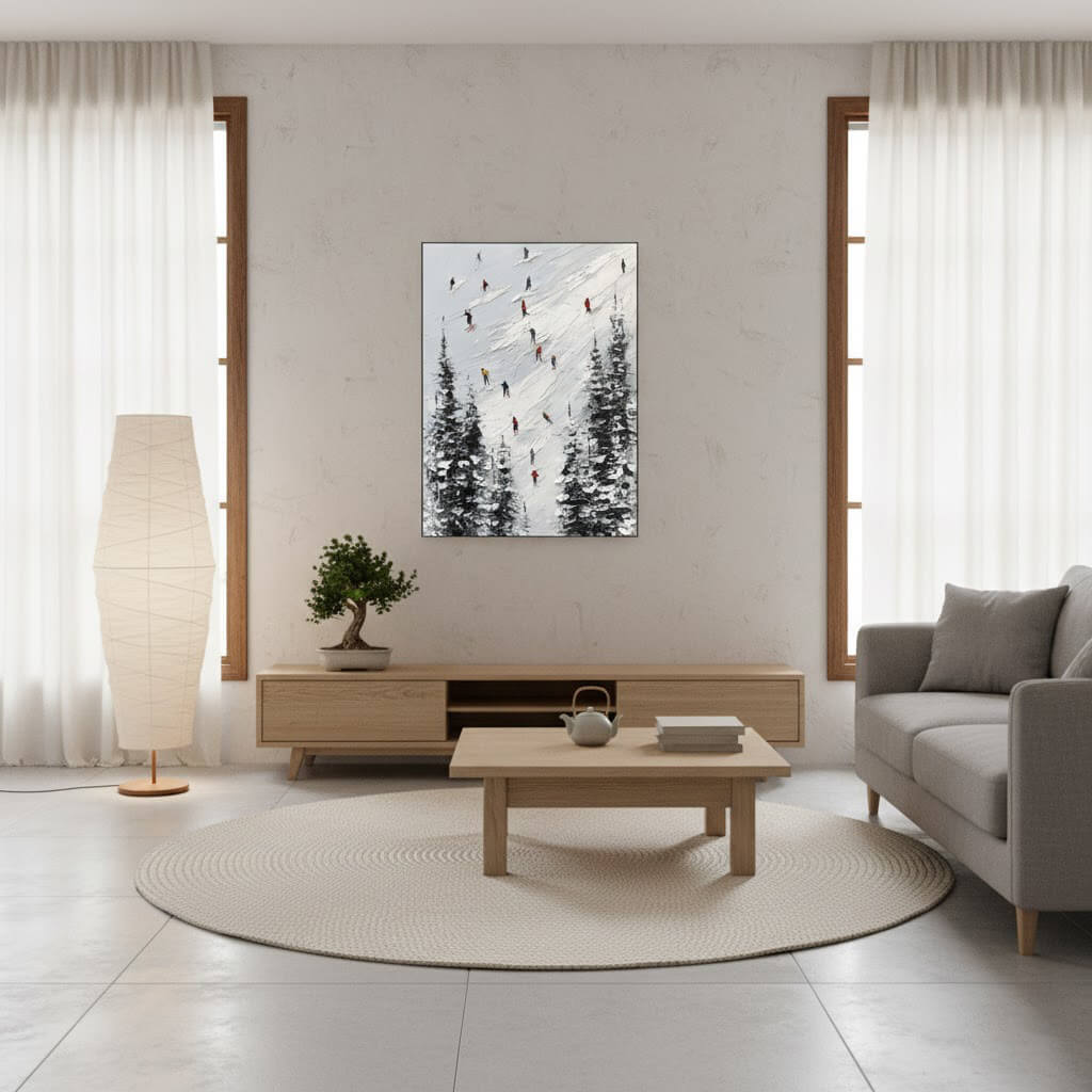 Skiing Sports Art Textured Painting Canvas #YDV006